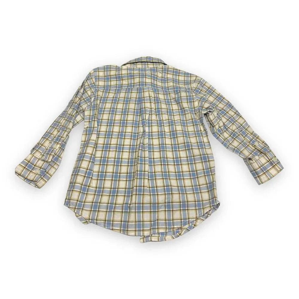 Gymboree Boys Shirt Size XS 3 4 Wilderness Club Plaid Dusty Blue Button Up Front